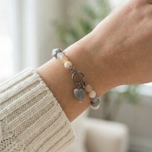 Elegant Silver and Cream Beaded Bracelet